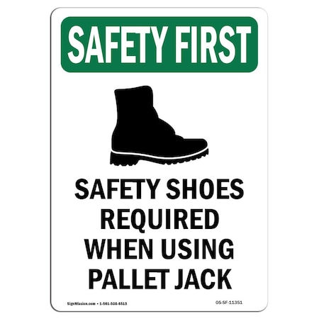 Signmission OSHA Sign, Shoes Required W/ Symbol, 24in X 18in Decal, 18" W, 24" H, Portrait, OS-SF-D-1824-V-11351 OS-SF-D-1824-V-11351